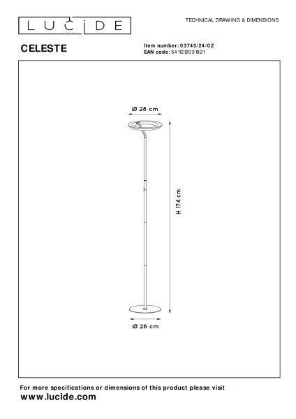 Lucide CELESTE - Floor lamp - Ø 28 cm - LED Dim. - 1x21W 2700K - Matt Gold / Brass - technical